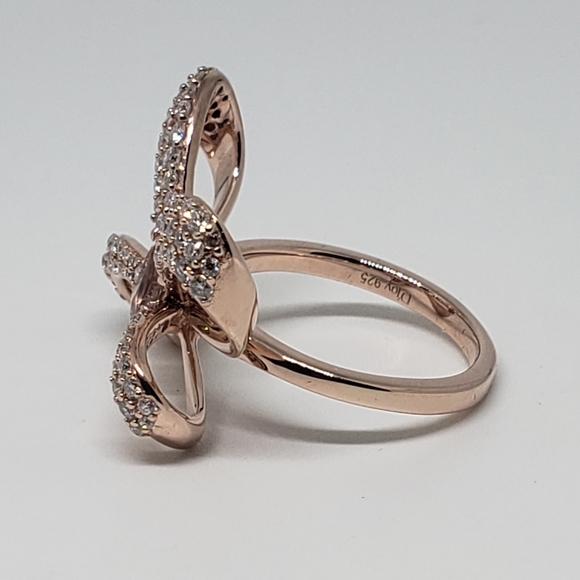 AAA Natural Pink Morganite & Pave Set Moissanite Bow Ring in 18k Rose Gold over - Picture 3 of 10